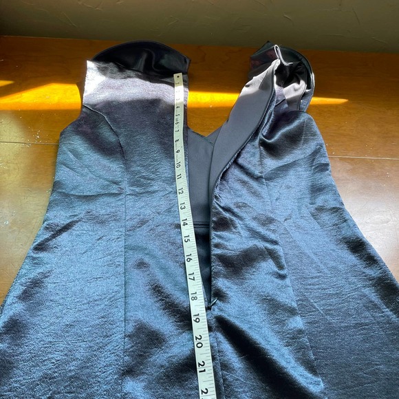 Sexy V Neck Satin Dress 6 Grey Blue Connected Apparel Glam Cocktail Ruched Waist - Picture 9 of 12